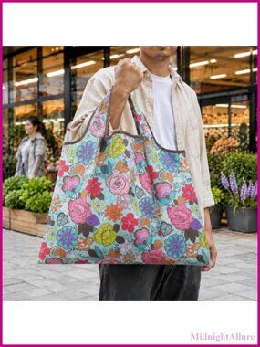 Large Foldable Grocery Tote Bag Heavy Duty Polyester Carryall for Women